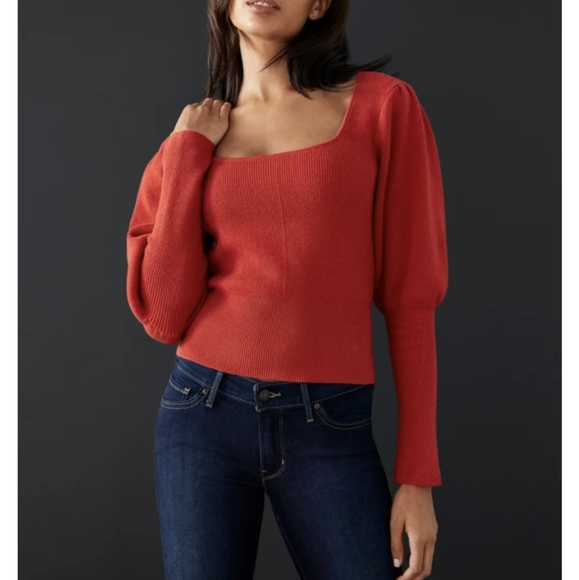Astr Bijou Red Sweater with Puff sleeve red small medium large - Picture 3 of 4